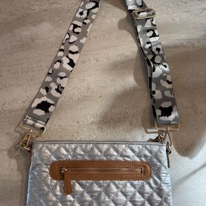 Quilted Silver Crossbody Bag with Adjustable Strap
